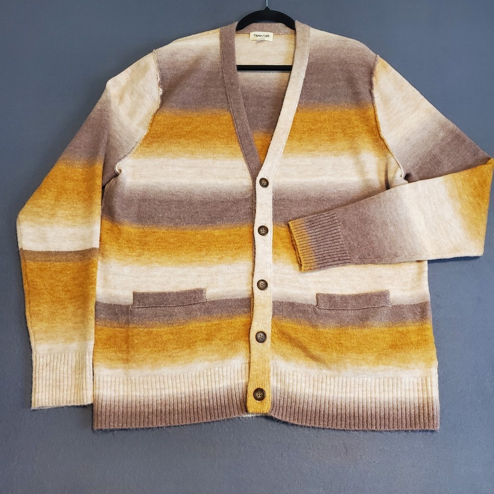 Open Edit XL‎ Cardigan Oversized Ombre Grandpa Sweater Fluffy & SOFT W/Pockets